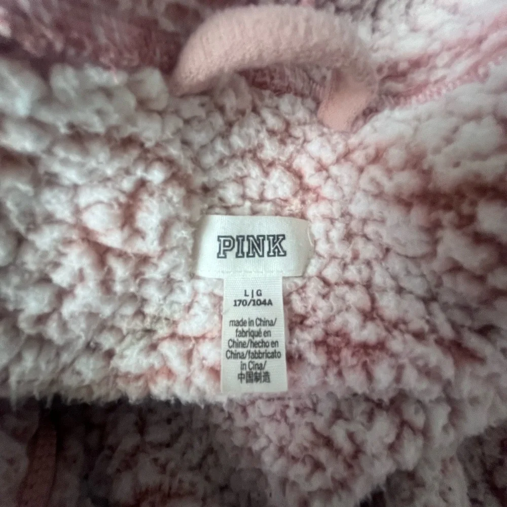 VS Pink Cozy Hooded Sherpa One Piece Pajamas Light Blush Pink Full Zip Cozy Sz L